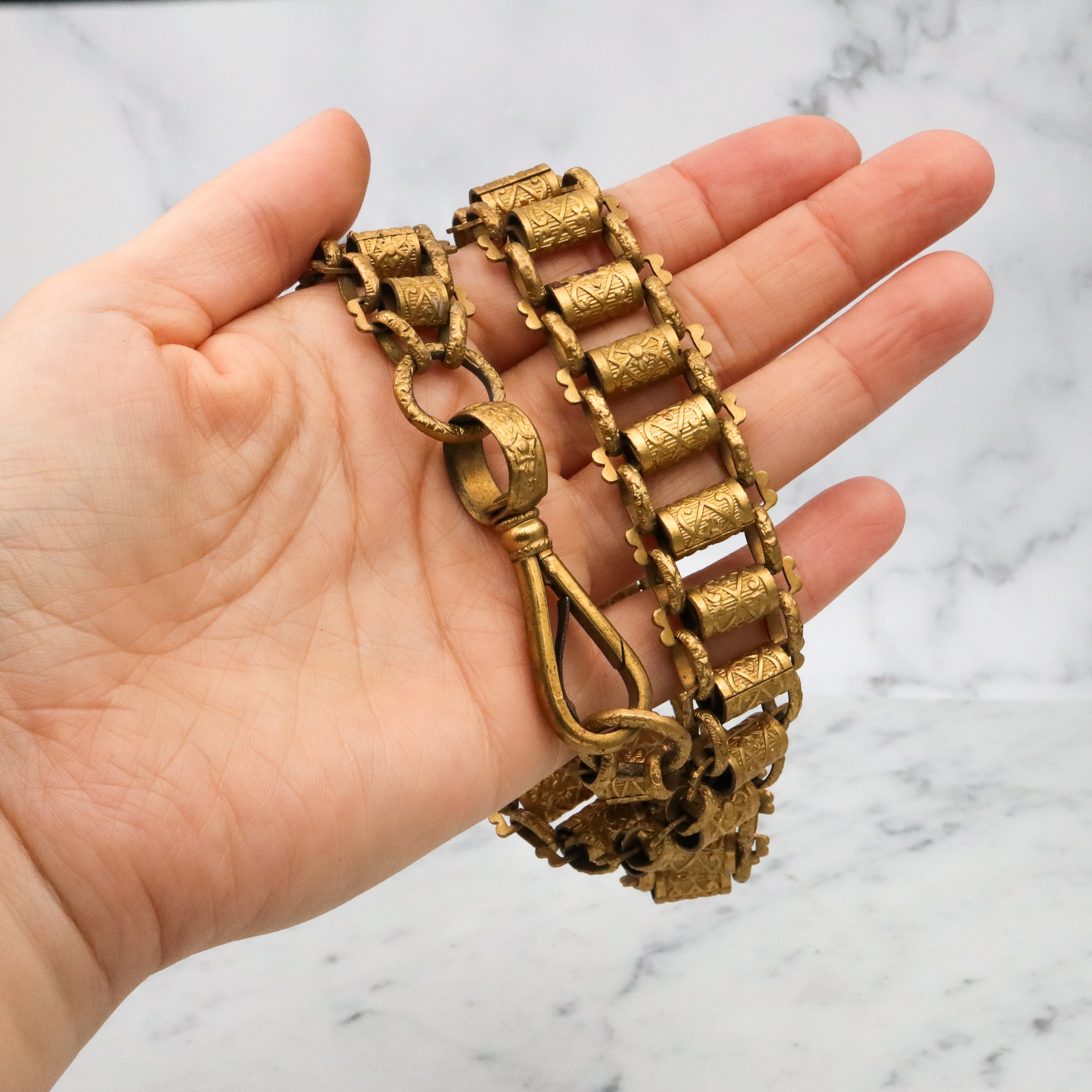 Civil War era thick brass embossed book chain w/large clip